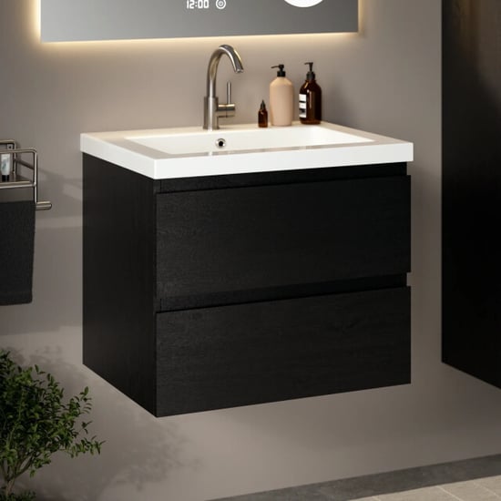 Mirlux Badkamermeubel karo 60cm eiken wastafel wit - Image 1