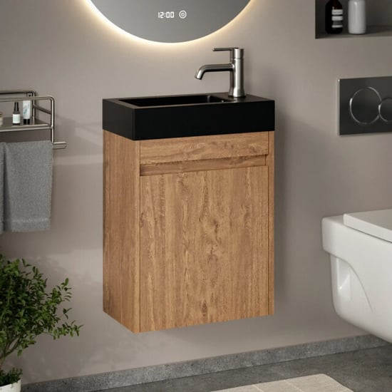 Mirlux Toiletmeubel elen 40cm warm eiken wastafel zwart - Image 1