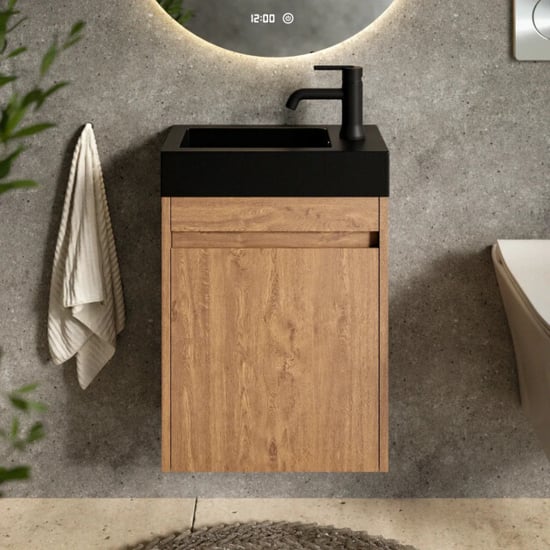 Mirlux Toiletmeubel elen 40cm warm eiken wastafel zwart - Image 3