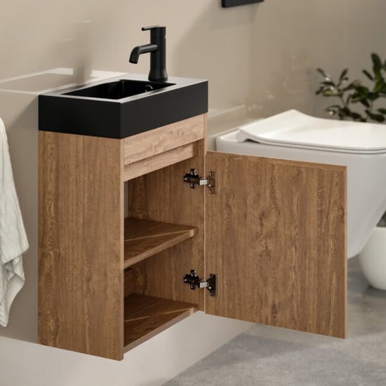 Mirlux Toiletmeubel elen 40cm warm eiken wastafel zwart - Image 4