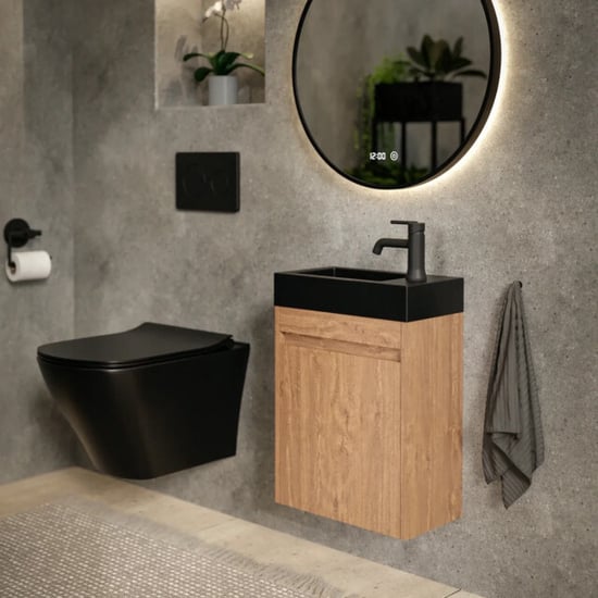 Mirlux Toiletmeubel elen 40cm warm eiken wastafel zwart - Image 6