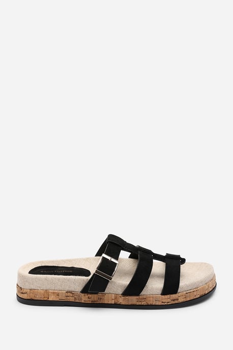 Where's That From Women Bambi Multi Strap Footbed Black Suede Sandal - Image 2