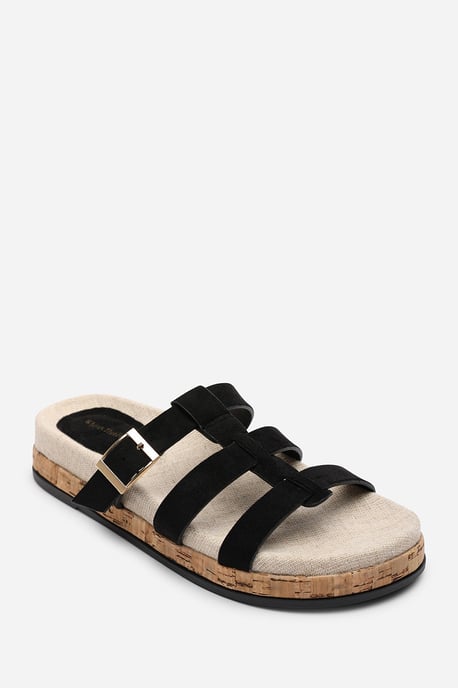 Where's That From Women Bambi Multi Strap Footbed Black Suede Sandal - Image 3
