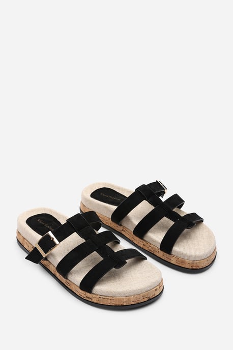 Where's That From Women Bambi Multi Strap Footbed Black Suede Sandal - Image 4