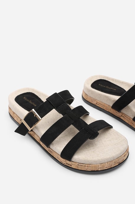 Where's That From Women Bambi Multi Strap Footbed Black Suede Sandal - Image 5