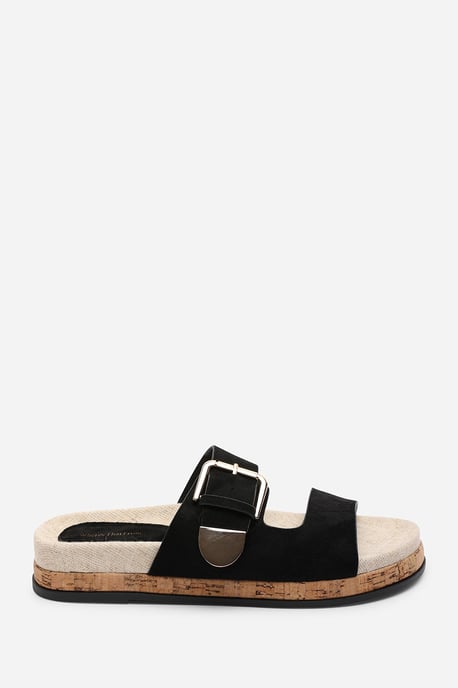 Where's That From Women Avenue Buckle Footbed Black Suede Sandal - Image 2
