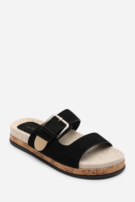 Where's That From Women Avenue Buckle Footbed Black Suede Sandal - Image 3
