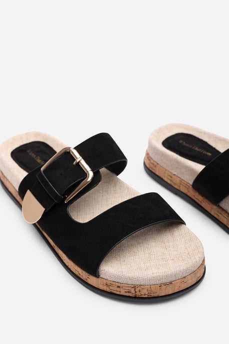 Where's That From Women Avenue Buckle Footbed Black Suede Sandal - Image 5