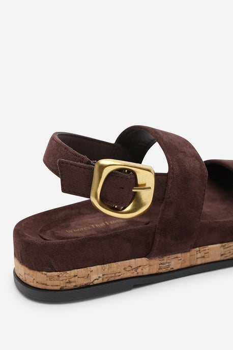 Where's That From Women Banyan Double Strap Flatform Dark Brown Suede Sandal - Image 4