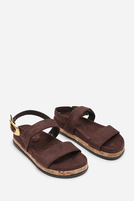 Where's That From Women Banyan Double Strap Flatform Dark Brown Suede Sandal - Image 5