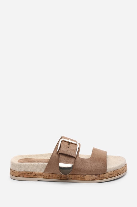 Where's That From Women Avenue Buckle Footbed Camel Suede Sandal - Image 2