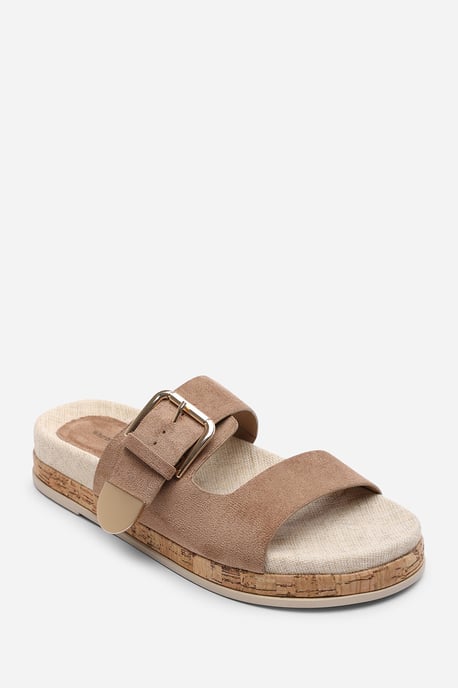 Where's That From Women Avenue Buckle Footbed Camel Suede Sandal - Image 3