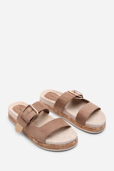 Where's That From Women Avenue Buckle Footbed Camel Suede Sandal - Image 4