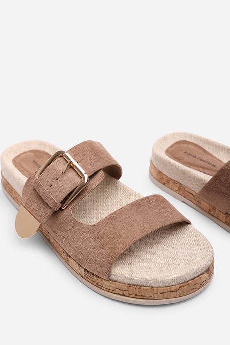 Where's That From Women Avenue Buckle Footbed Camel Suede Sandal - Image 5