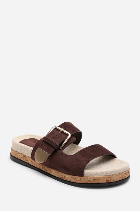 Where's That From Women Avenue Buckle Footbed Dark Brown Suede Sandal - Image 3