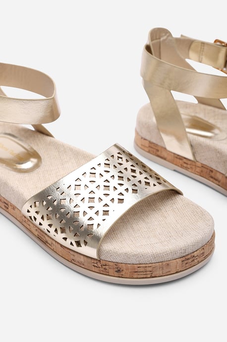 Where's That From Women Bask Cutout Design Flatform Gold Metallic Sandal - Image 5