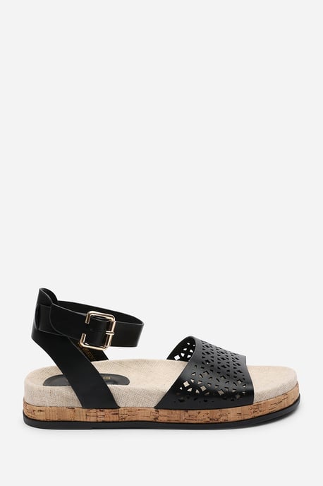 Where's That From Women Bask Cutout Design Flatform Black Sandal - Image 2
