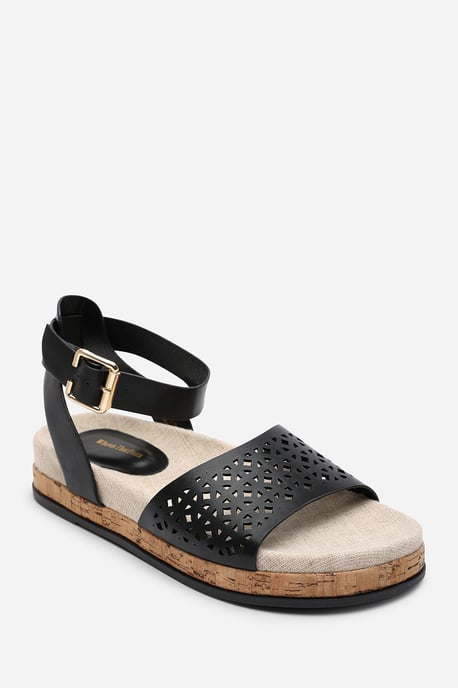 Where's That From Women Bask Cutout Design Flatform Black Sandal - Image 3