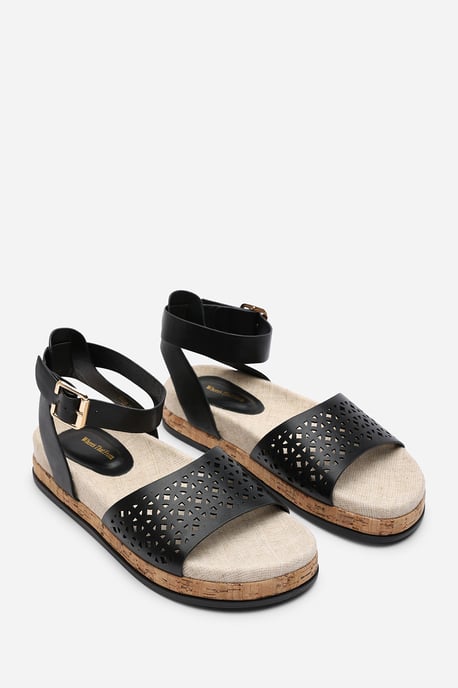 Where's That From Women Bask Cutout Design Flatform Black Sandal - Image 4