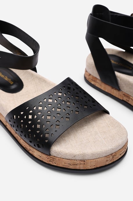 Where's That From Women Bask Cutout Design Flatform Black Sandal - Image 5