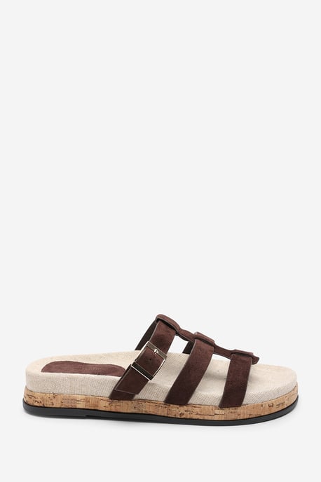 Where's That From Women Bambi Multi Strap Footbed Dark Brown Suede Sandal - Image 2
