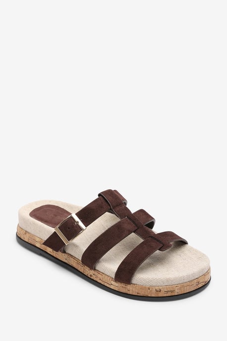 Where's That From Women Bambi Multi Strap Footbed Dark Brown Suede Sandal - Image 3