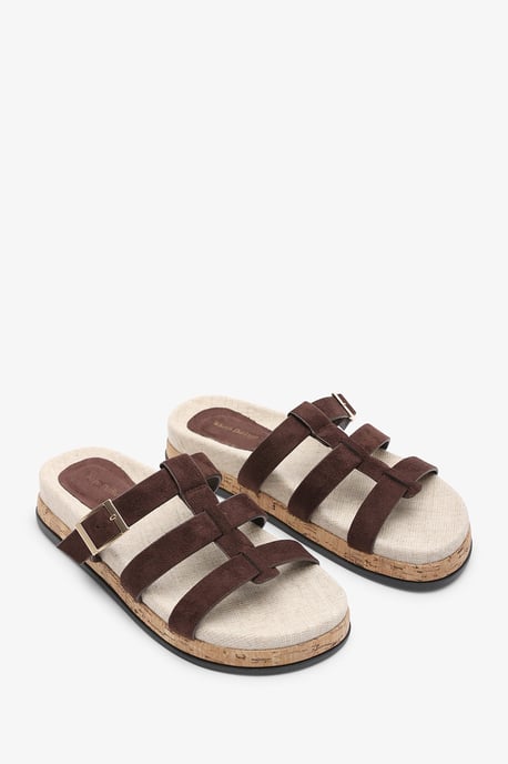 Where's That From Women Bambi Multi Strap Footbed Dark Brown Suede Sandal - Image 4