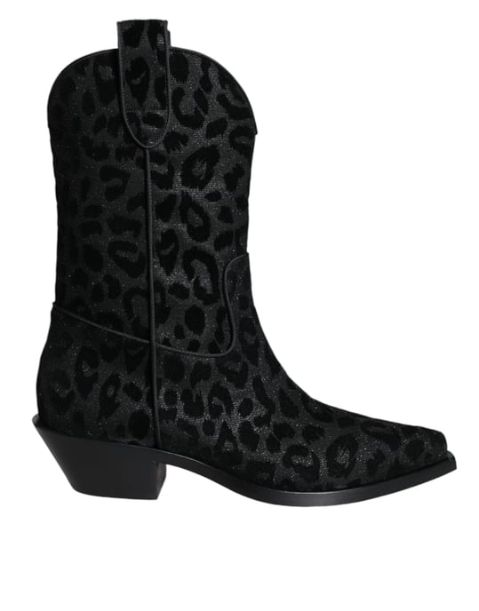 Dolce & Gabbana Svart Grå Leopard Cowboyboots Skor - Image 1