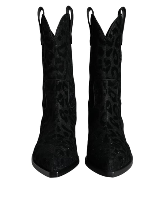 Dolce & Gabbana Svart Grå Leopard Cowboyboots Skor - Image 2