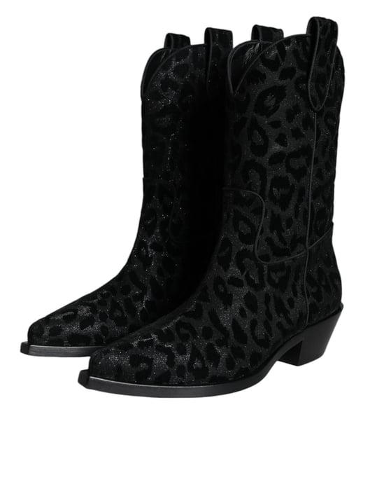 Dolce & Gabbana Svart Grå Leopard Cowboyboots Skor - Image 3