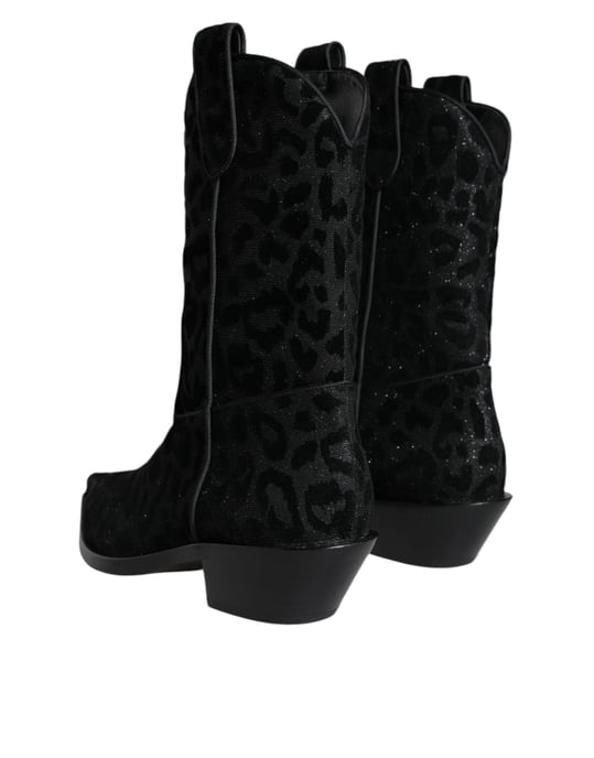 Dolce & Gabbana Svart Grå Leopard Cowboyboots Skor - Image 4