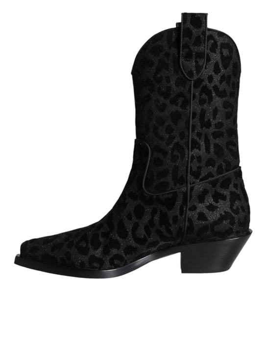 Dolce & Gabbana Svart Grå Leopard Cowboyboots Skor - Image 5