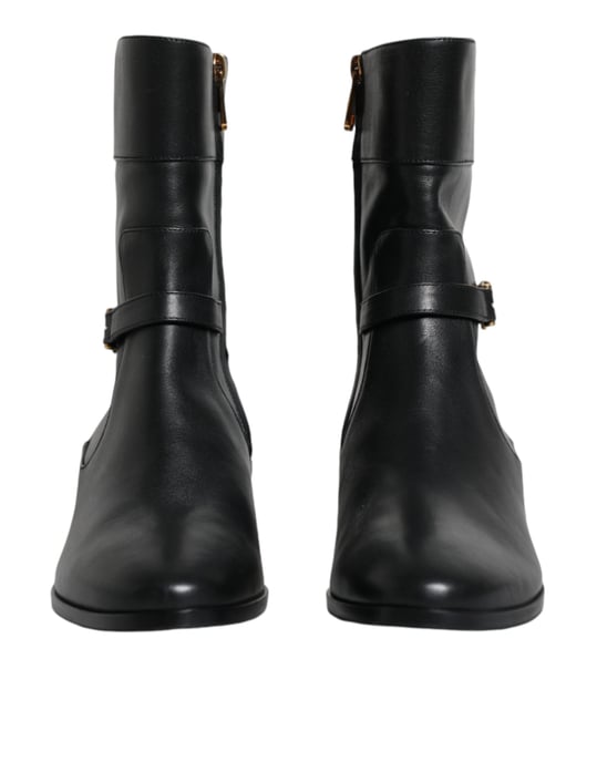 Dolce & Gabbana Zwarte Leren Logo Midden Kuit Laarzen Schoenen - Image 2
