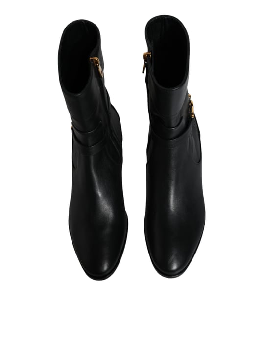 Dolce & Gabbana Zwarte Leren Logo Midden Kuit Laarzen Schoenen - Image 3