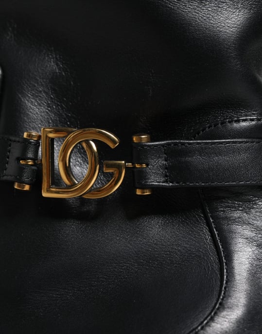 Dolce & Gabbana Zwarte Leren Logo Midden Kuit Laarzen Schoenen - Image 6