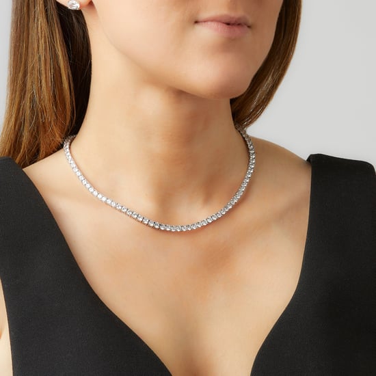 4mm Rhodium Plated Silver Designer Tennis Necklace - Image 3