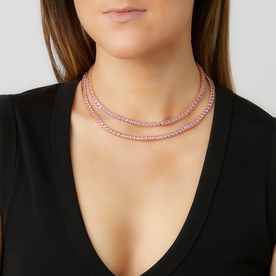 4mm 18k Rose Gold Plated Designer Tennis Necklace with Pink Stones - Image 3