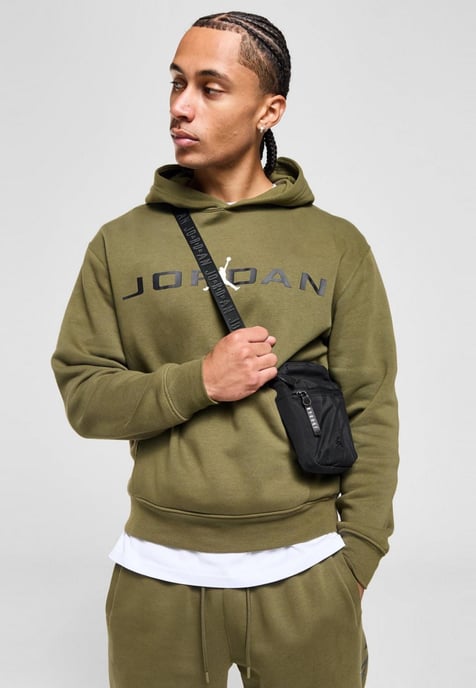 Nike Mens Essential Fleece Air Stretch Overhead Hoodie in Olive Green - Image 1