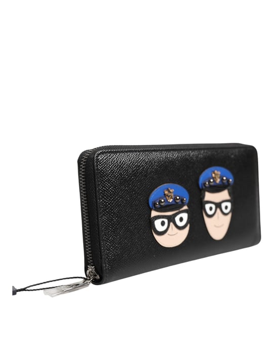 Dolce & Gabbana Svart Läder #DGFAMILY Dragkedja Kontinental Herrplånbok - Image 3