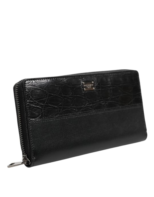 Dolce & Gabbana Black Leather Logo Plaque Zip Around Continental Wallet - Image 3
