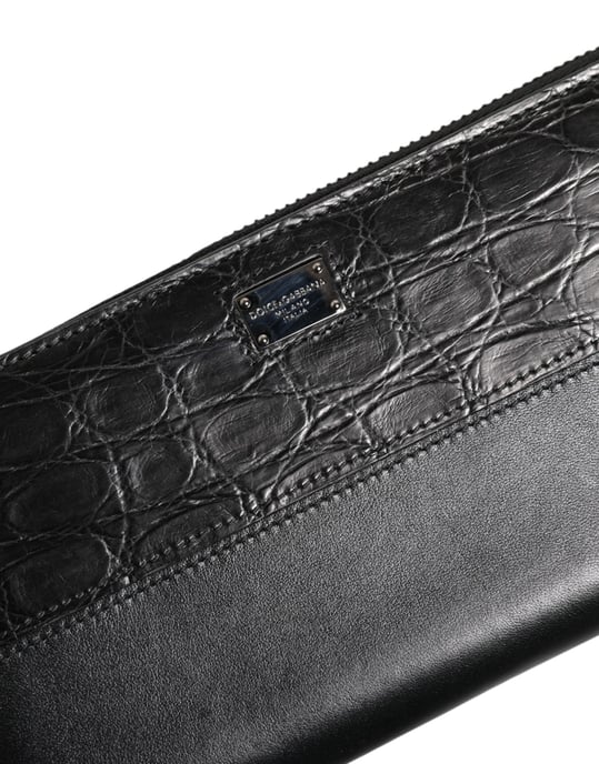 Dolce & Gabbana Black Leather Logo Plaque Zip Around Continental Wallet - Image 6