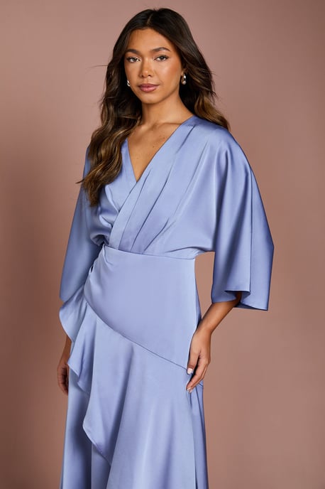 Satin Back Crepe Ruffle Wrap Midi Dress - Image 2