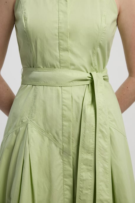Cotton Collared Halter Neck Woven Midi Shirt Dress With Dropped Waist Detail - Image 3