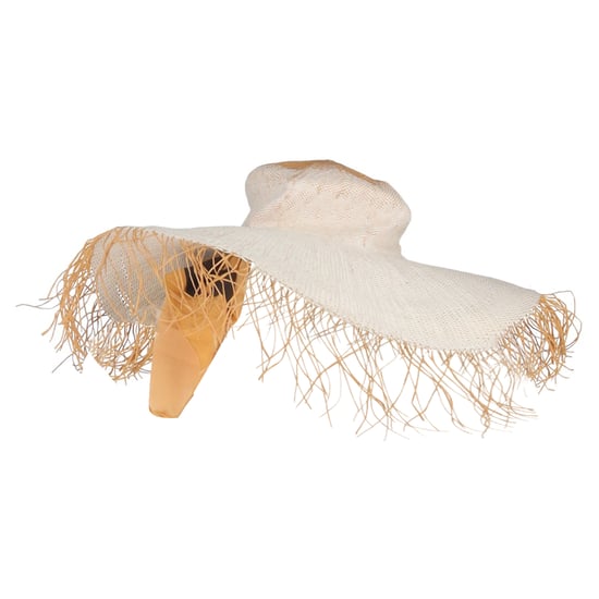 Jacquemus Wide Brim Hat with Scarf in White Raffia and Silk - Image 1