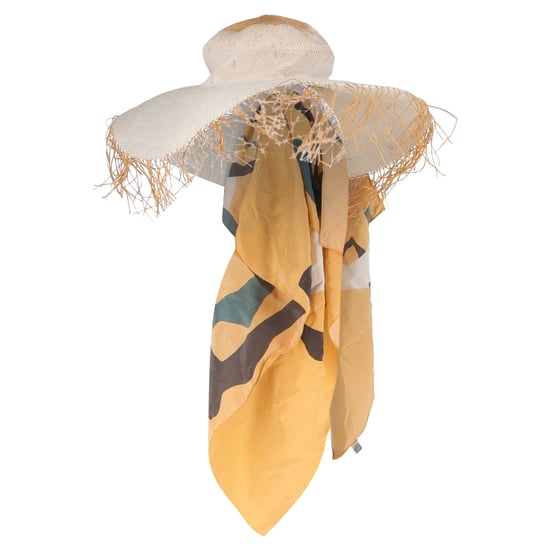 Jacquemus Wide Brim Hat with Scarf in White Raffia and Silk - Image 2