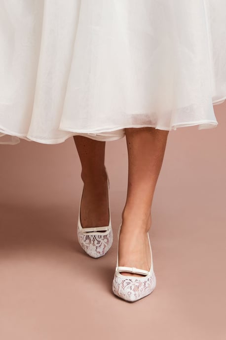 Bridal Alexis Lace Bow Detail Slingback High Heel Stiletto Court Shoes - Image 2