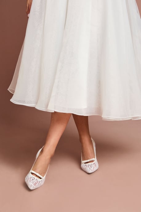 Bridal Alexis Lace Bow Detail Slingback High Heel Stiletto Court Shoes - Image 3