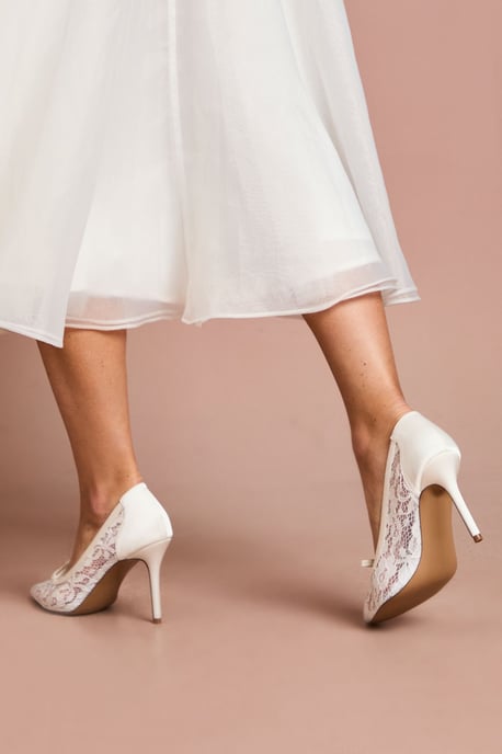 Bridal Alexis Lace Bow Detail Slingback High Heel Stiletto Court Shoes - Image 4