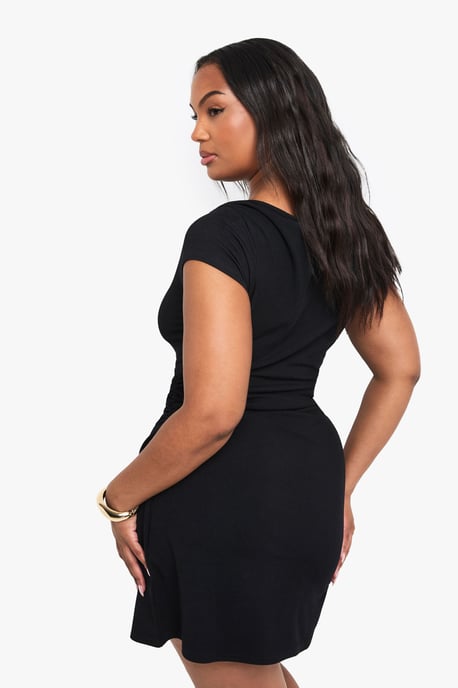 Plus Rib Cap Sleeve Ruched Mini Dress - Image 2