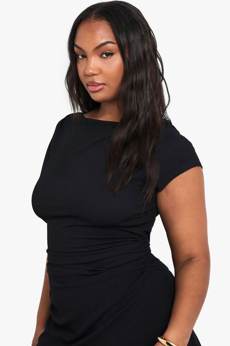 Plus Rib Cap Sleeve Ruched Mini Dress - Image 4